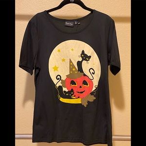 Voodoo Vixen Halloween Black Cat & Pumpkin Tee